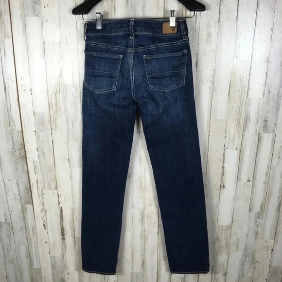 AEO Dark Wash Distressed Skinny Denim Jeans Blue - Picture 3 of 4
